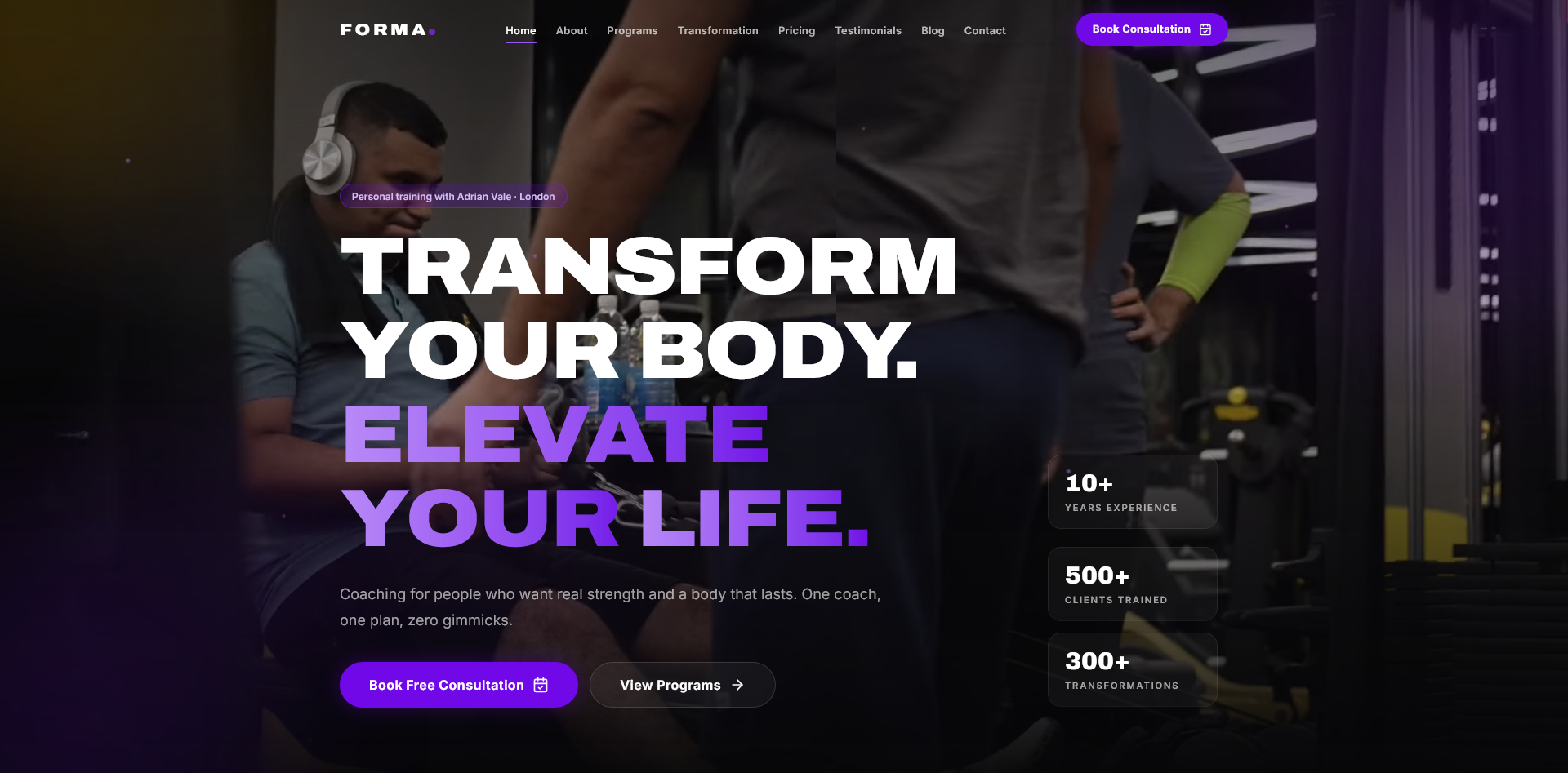 Forma - Personal trainer landing page preview