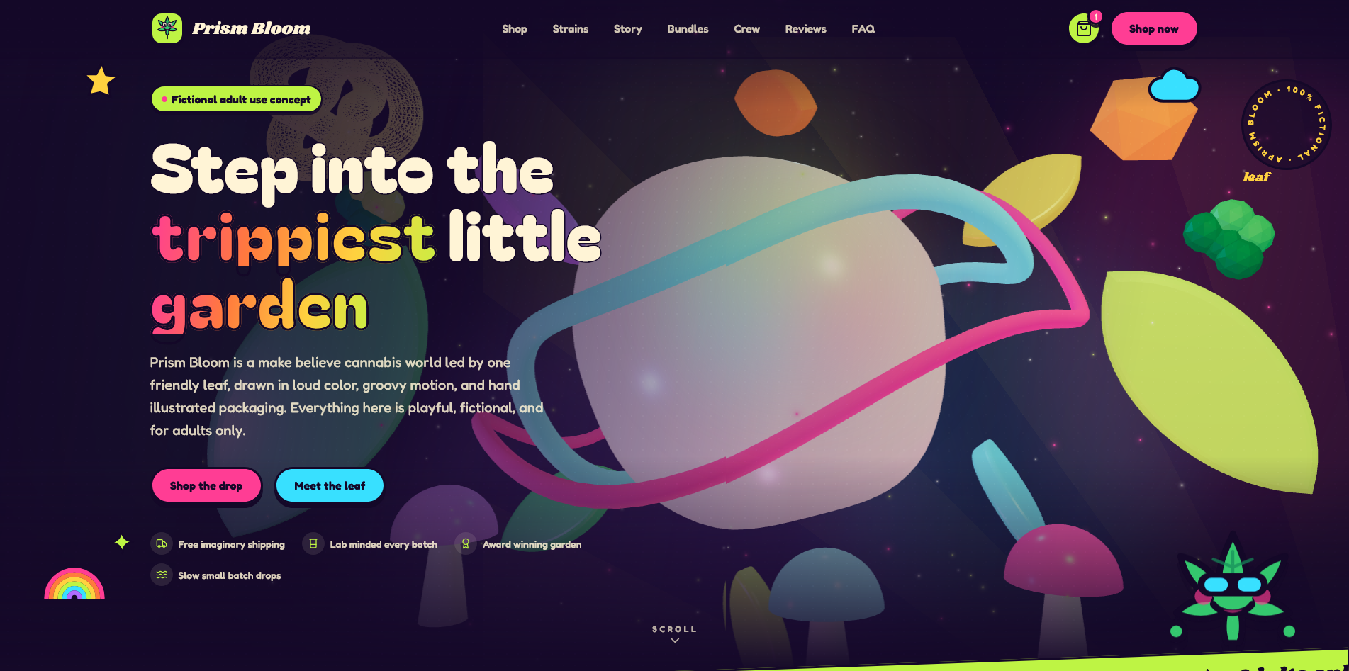 Prism Bloom - A trippy cannabis concept landing page preview