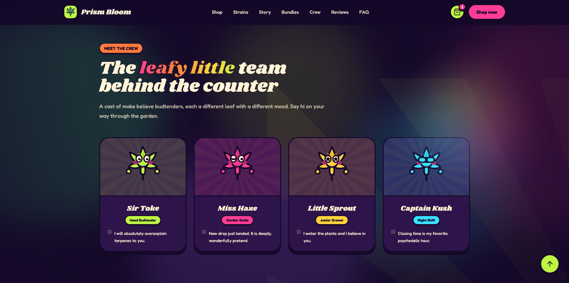 Prism Bloom - A trippy cannabis concept landing page screenshot 3